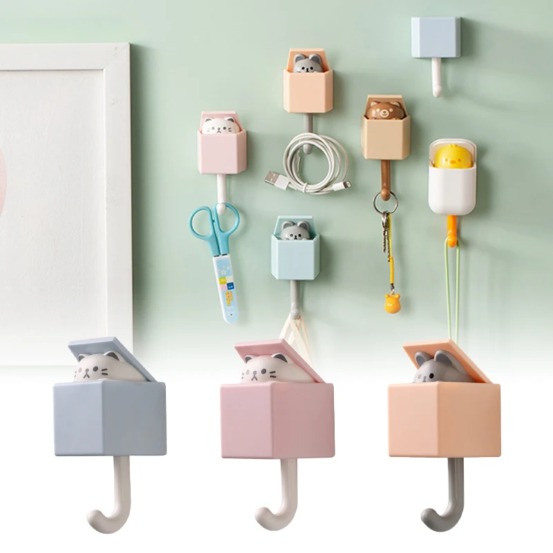 

2024 New Adorable Cartoon Cat Retractable Hook - Strong Adhesive, No Drilling - Ideal for Hanging Clothes, Keys, Toys, and More!