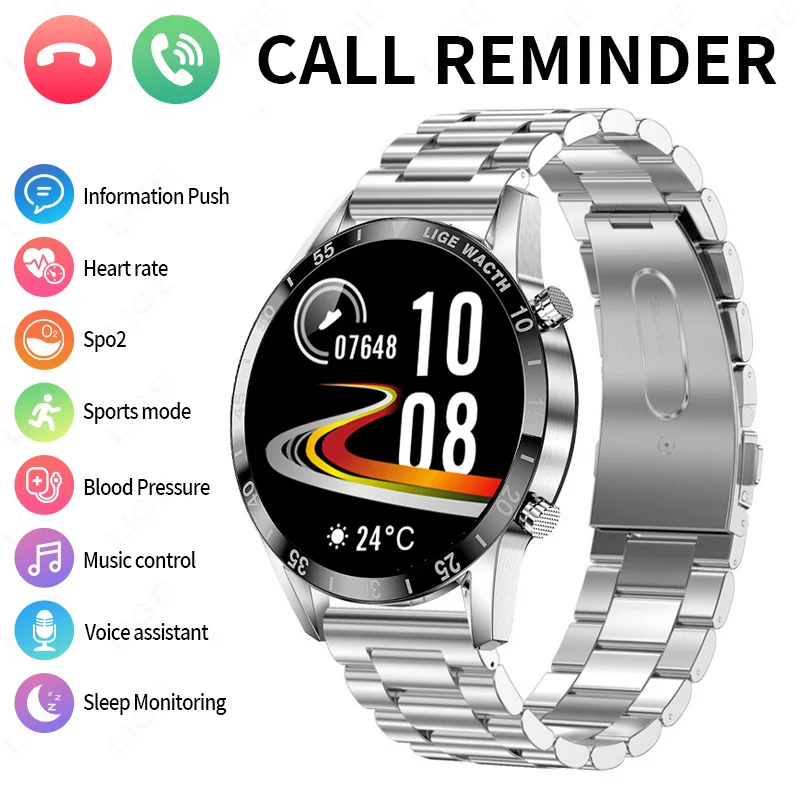 

LIGE Voice Calling Smart Watch 1.39" Display Fitness Tracking Smartwatch Bluetooth Blood Oxygen Business Wristwatch For Android