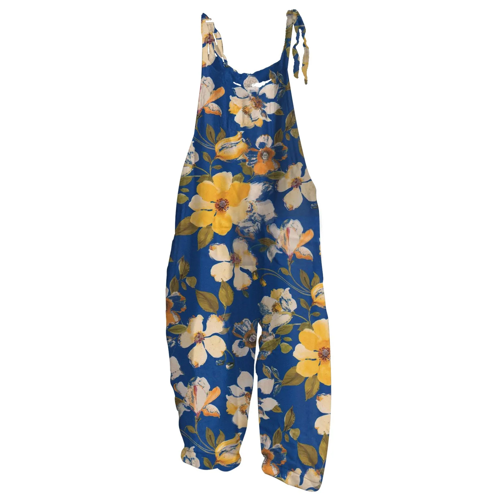 women pants Playsuits Regular print casual overalls Loose Retro cotton and linen jumpsuit women with pocket pantalones de mujer