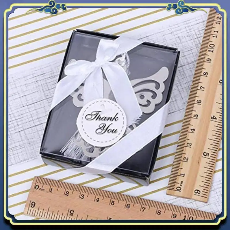 Portable 100Pcs Angel Bookmark Favor With Elegant Silk Tassel Wedding Party Favor Gift Boxed Book Lovers Collection Bookmark