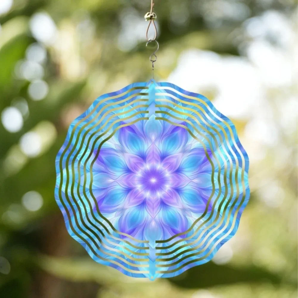 CIFBUY Wind Chimes Metal Garden Spinner Hanging Ornament 360 Rotating Colorful Flower Pattern Decorative Yard Art