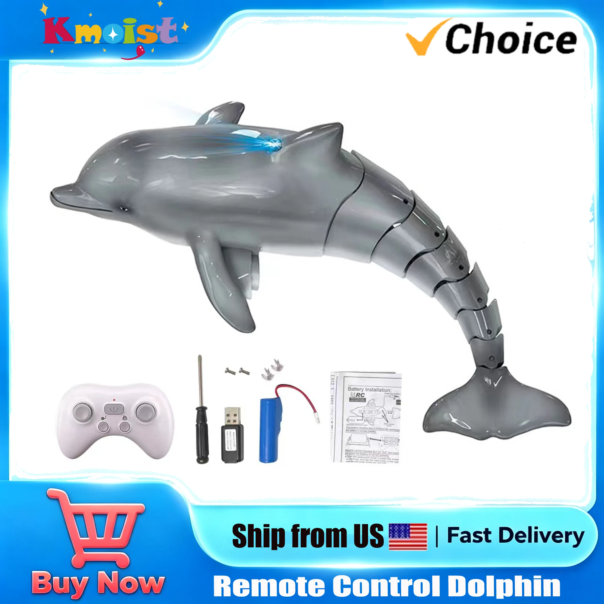 2.4G Rc Dolphin Fish Toy Light Water Pool Electric Waterproof Remote Control Swimming Animal Toys for Boys Kids Christmas Gifts Ship from US Warehouse Fast Delivery