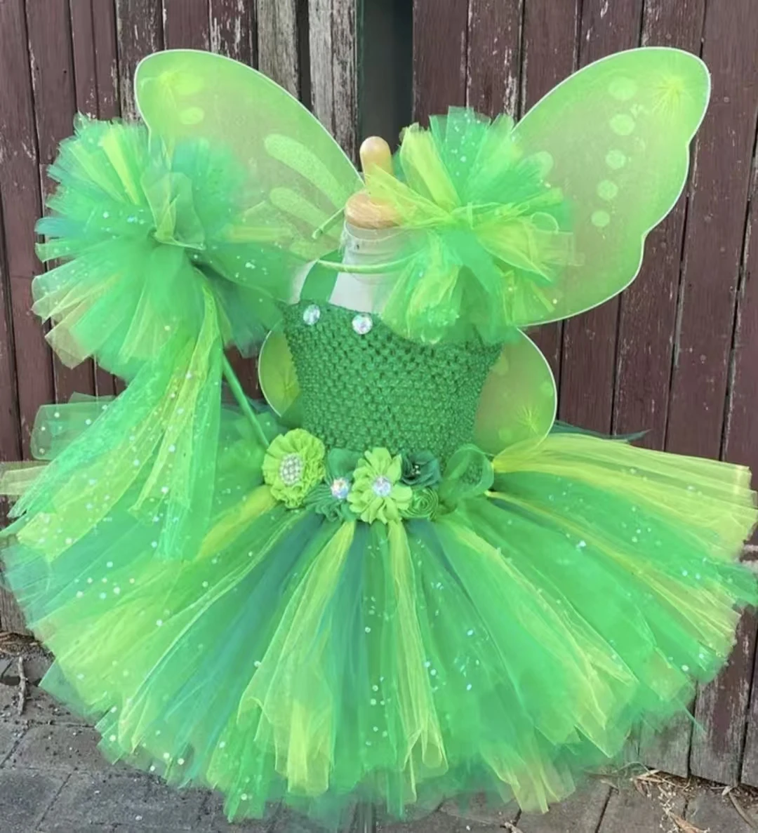 فستان توتو أصفر لامع للفتيات فستان جنية على شكل زهرة للأطفال مع جناح فراشة مجموعة أزياء حفلات الأطفال فساتين النجوم المتلألئة