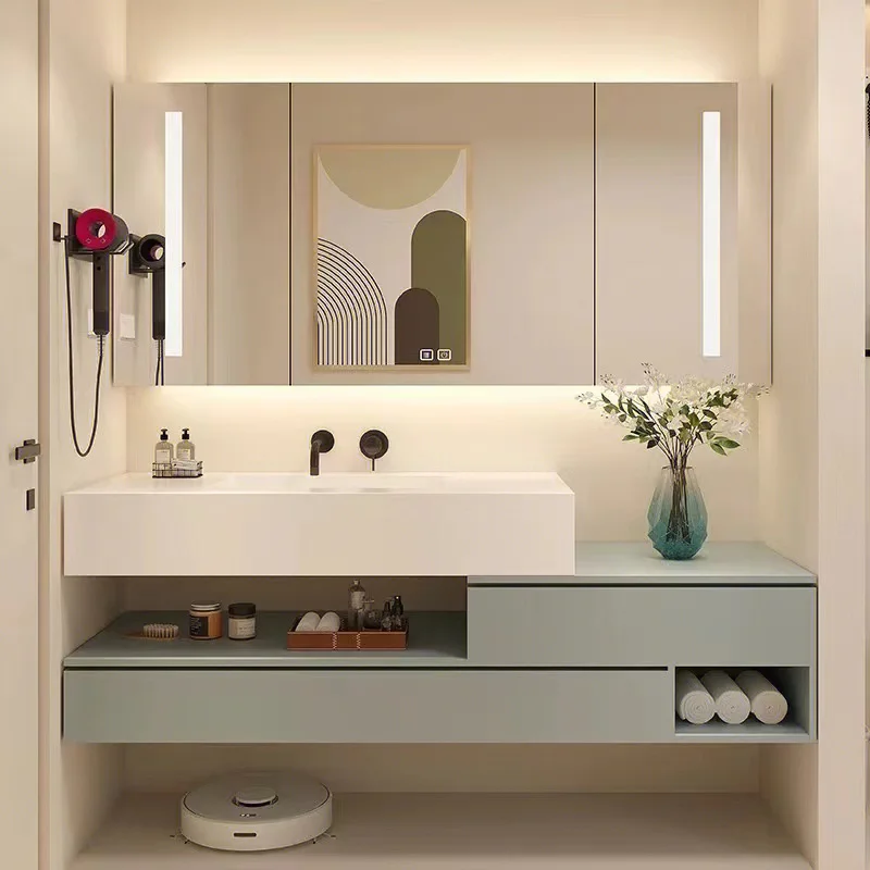 Vanity Double Sink Bathroom 60 Inch Bathroom Cabinet Modern Minimalist Plate Washing Hands Seamless Basin Solid Wood Combination
