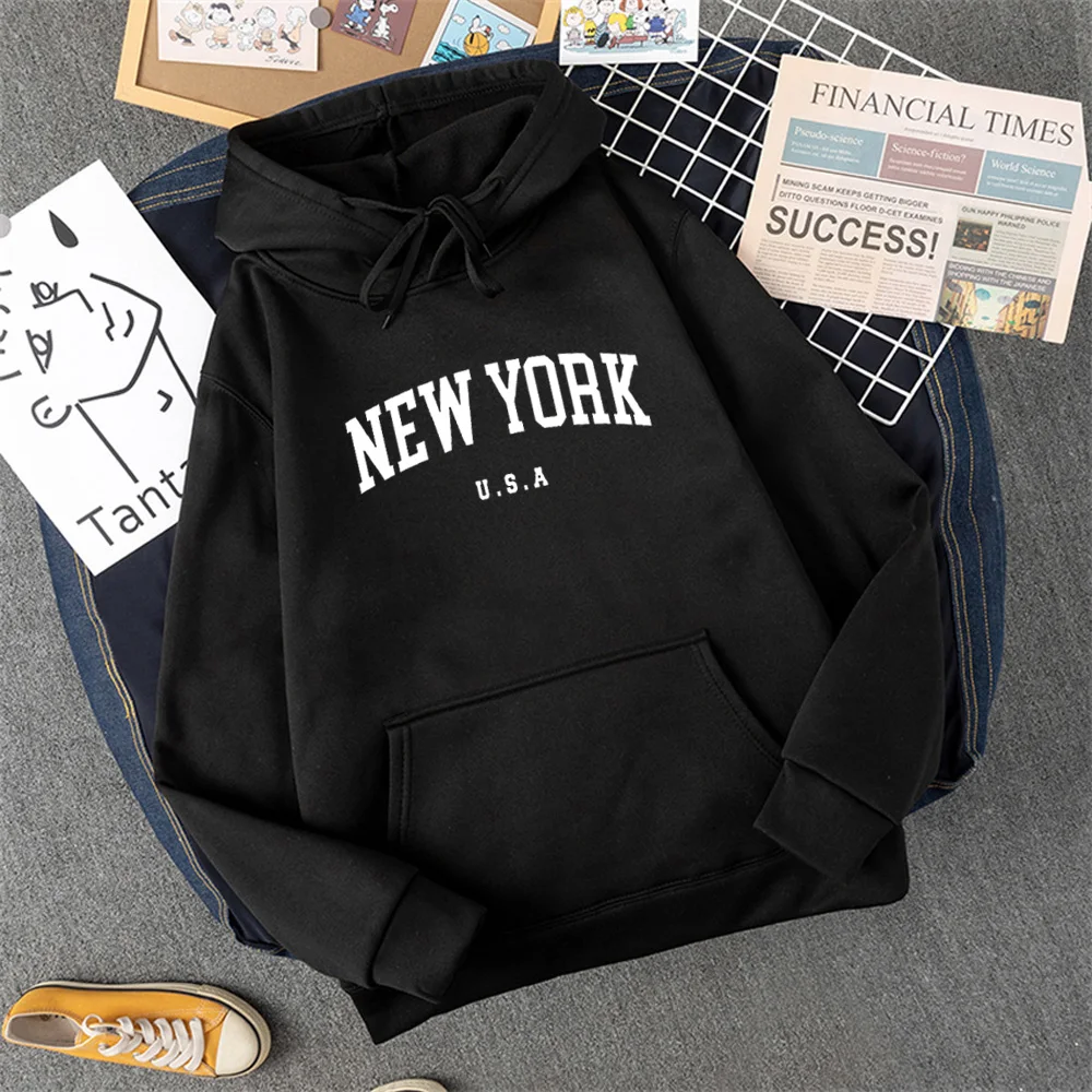 Men Women New York U.S.A City Hoodies Fashion Letter Printed Graphic Sweatshirts Loose Casual Harajuku Hooded Pullover Sportwear