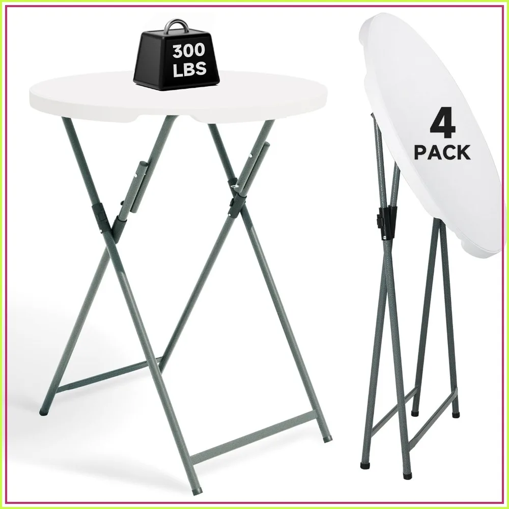 32 Inch Round Folding Cocktail Table 4 Pack HDPE Top Steel Frame White for Parties Patio Events