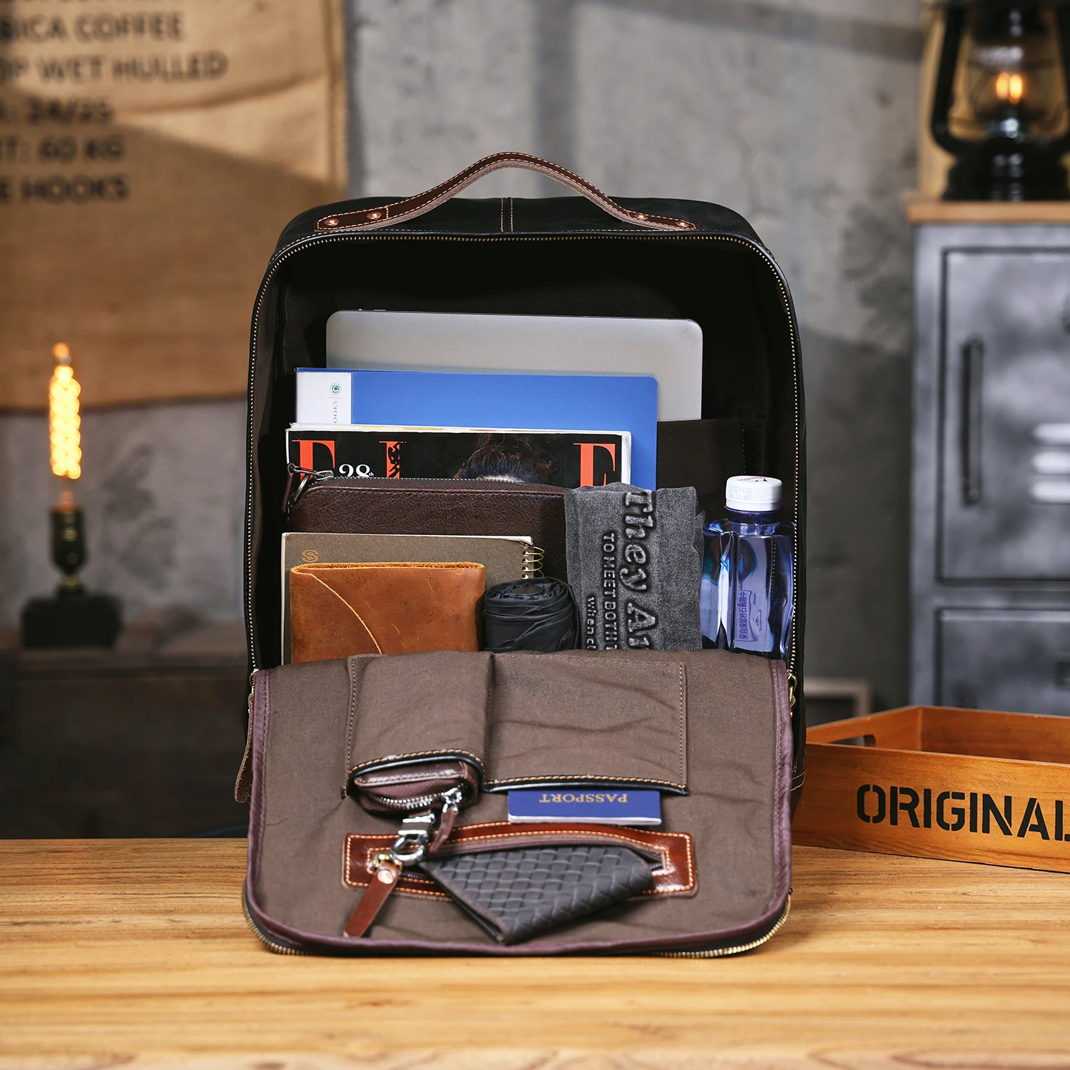 S.WORKER Lässiger Rucksack aus echtem Rindsleder für Herren, 16-Zoll-Laptop-Rucksack, Tagesrucksack mit großer Kapazität, Reisetasche, Schultasche – Detail 12