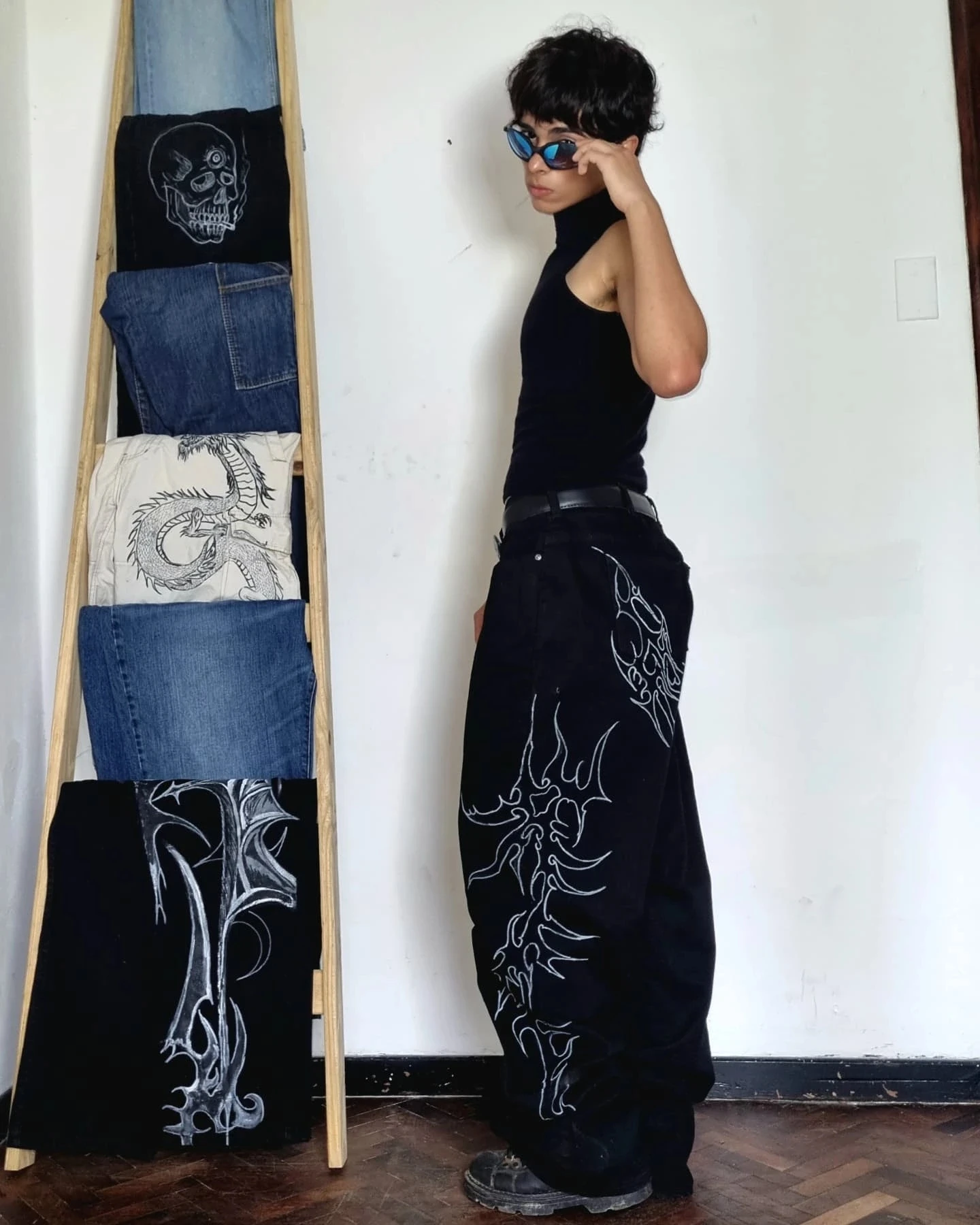 Jean à jambes larges pour femmes, Vintage, délavé, imprimé Floral, taille haute, Baggy, style Boho, confortable, coupe ample, TikTok Viral, été Y2K