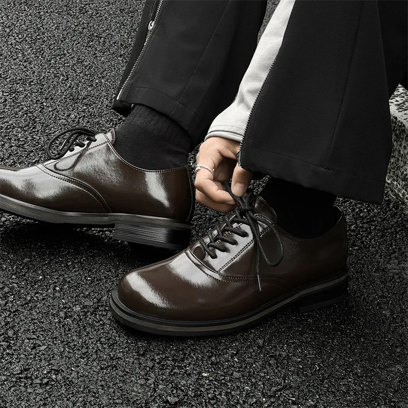 

New Men's Leather Oxford Shoes Thick Sole Formal Casual Dress Shoes Business Lace Up Footwear Fashion Derby Shoes for Men Office
