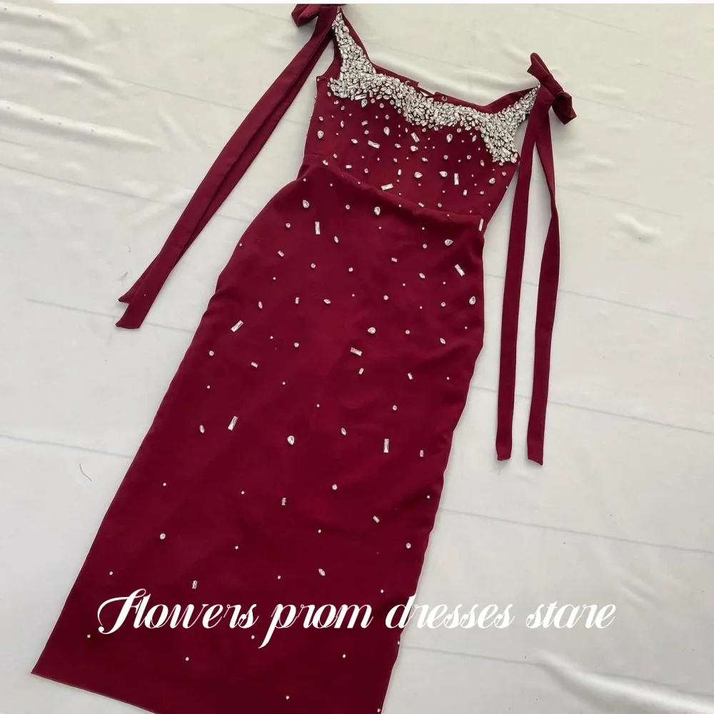 

Flowers Crystals Party Dress Spaghetti Strap Evening Dresses Bows Prom Dress Elegant Celebrity Dress vestido fiesta Customized