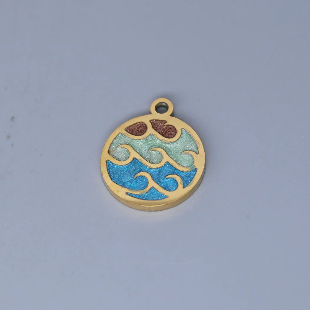 3pcs/Lot Enamel Blue Ocean Wave Charms Pendant DIY Necklace Handmade Earring Aesthetic Accessories Jewelry Making Supplies