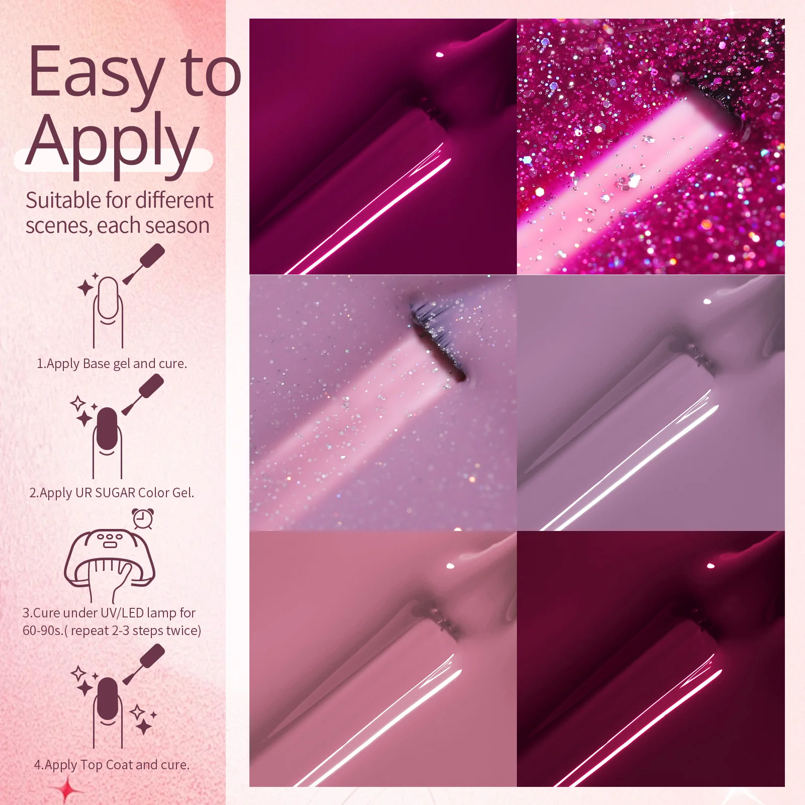 UR SUGAR 6 قطعة عارية الوردي هلام مسمار مجموعة طلاء الأظافر بريق ملون شبه دائم UV جل أطقم لتقوم بها بنفسك مسمار الفن اللوحة ورنيش مانيكير