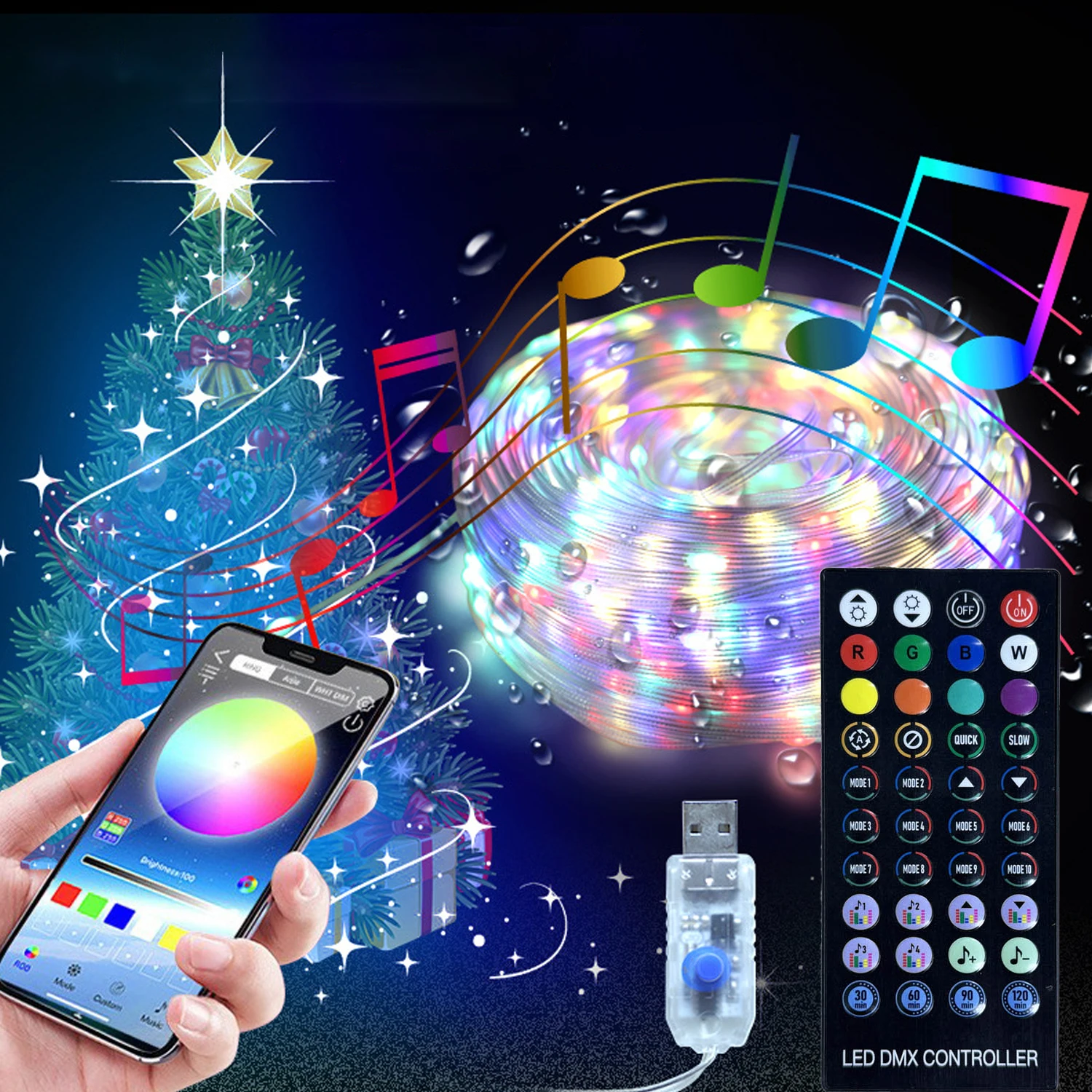 Usb Intelligent Remote Control Led Lamp Wedding Party Christmas Tree Decoration Shining Glowing Rgb Color Fairy Light Room Decor