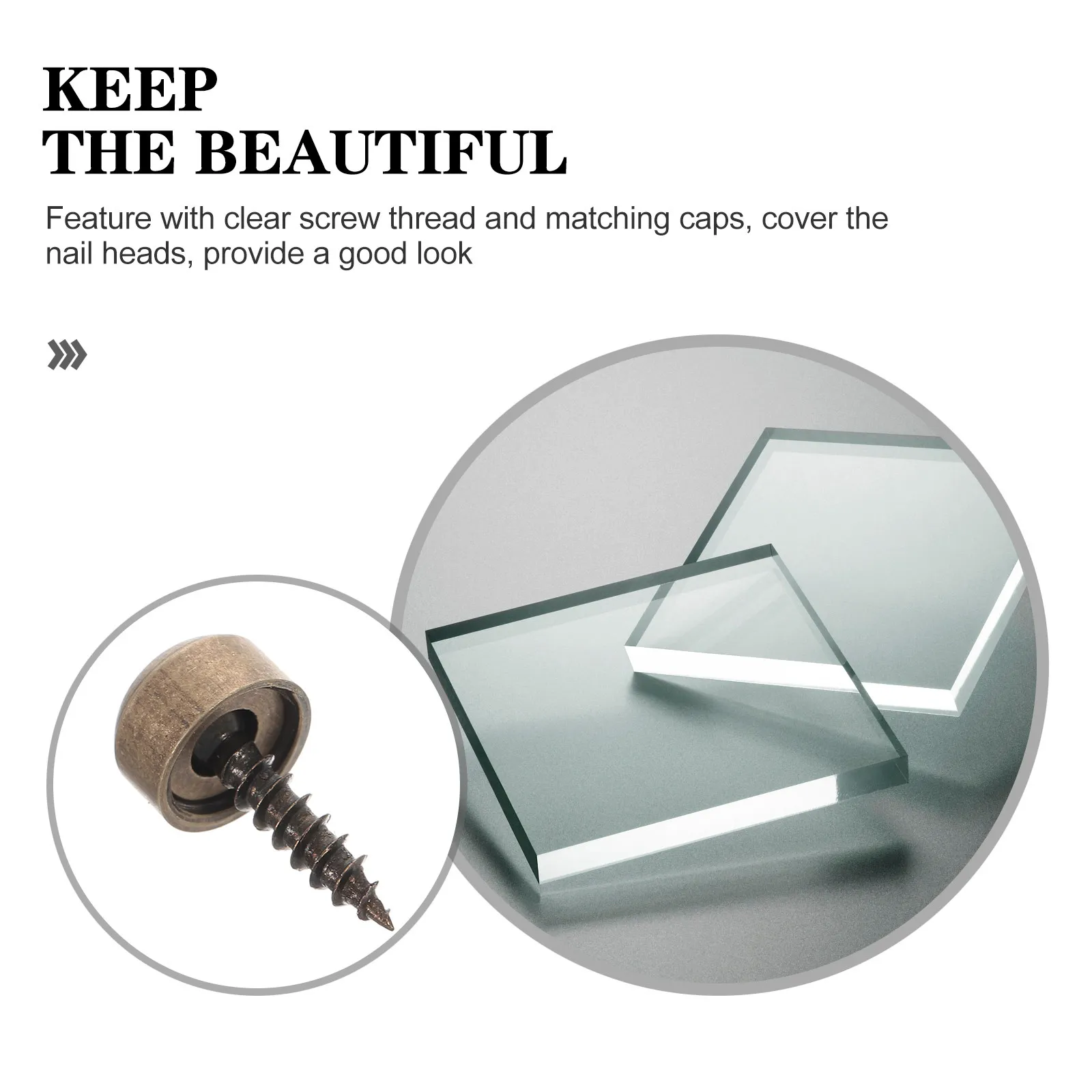1 Set Decorative Screw Cap Solid Copper Self-Tapping Fixing Screw Fastener for Mirror Mounting Wood Metal Acrylic Glass