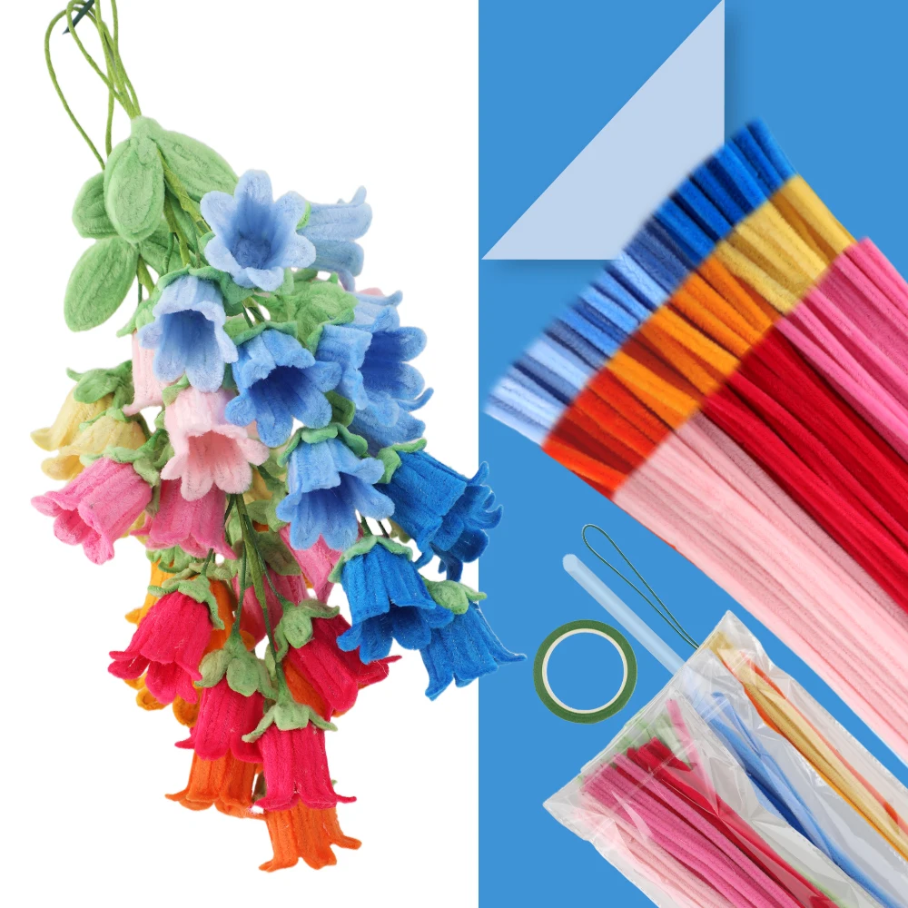 3 Colors Handmade DIY Pipe Cleaner Bouquet Kit Gradient Lily of the Valley Flowers Home Decor Craft Handmade Material Kit