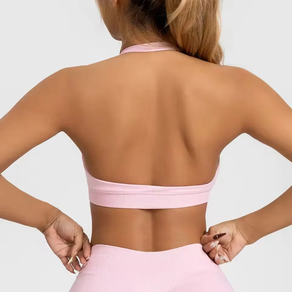 Sports Bra Women Seamless Halter Top High Support Push-up Open Back Gym wear Fitness Yoga Workout underwear view 5