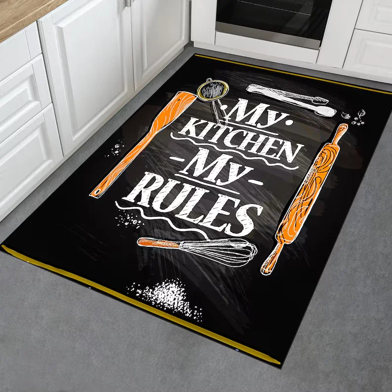 My Kitchen My Rules Teppich, Küchenteppiche, rutschfester Küchenteppich, waschbarer Küchenläufer, moderner Teppich, Teppich, minimalistischer Teppich