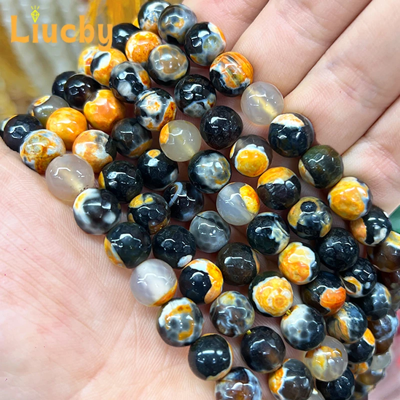 Naturstein Orange-Gelber Feuerachat Drachenmuster Perlen für Schmuckherstellung DIY-Zubehör Handkette 6/8/10mm 15' Großhandel – Detail 4