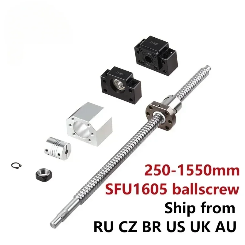 SFU1605 Ball Screw Kit | RM1605 C7 Machined + Nut + BK/BF12 Support + Coupler | CNC Upgrade Set