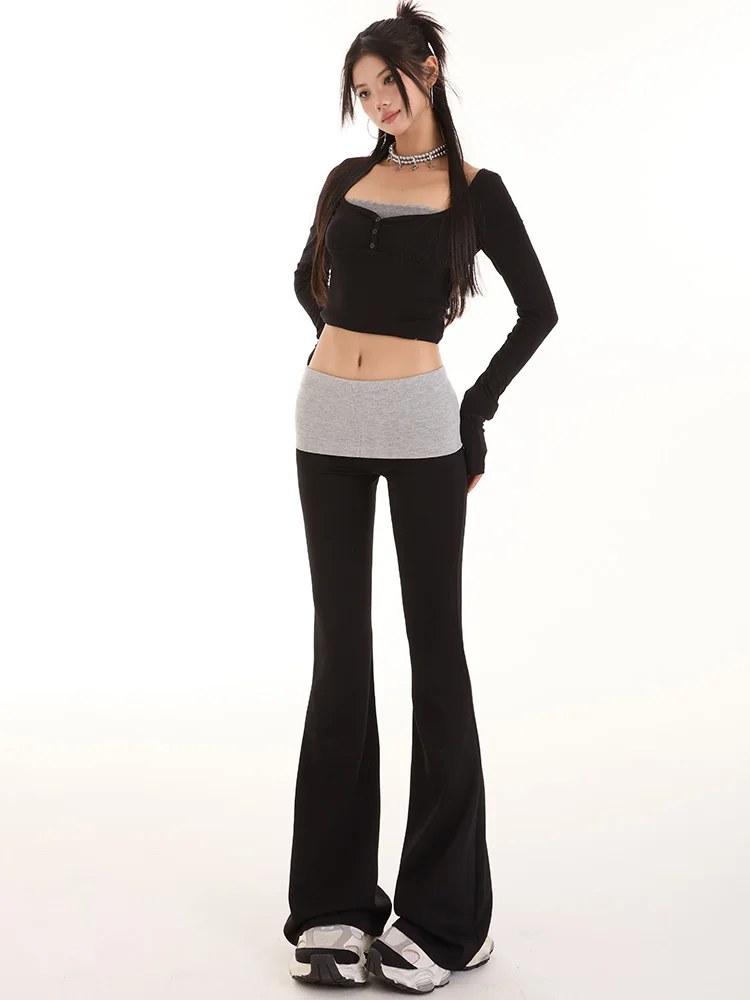 

Женские повседневные брюки-клеш с низкой талией в американском стиле, весенние новые утягивающие брюки для йоги YZ 652, модные повседневные брюки