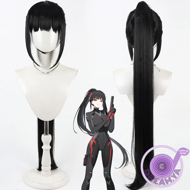 Tsukatsuki Rio Cosplay Wig Blue Archive Black Ponytail Heat Resistant Synthetic Hair Halloween Party Role Play Carnival +Wig Cap