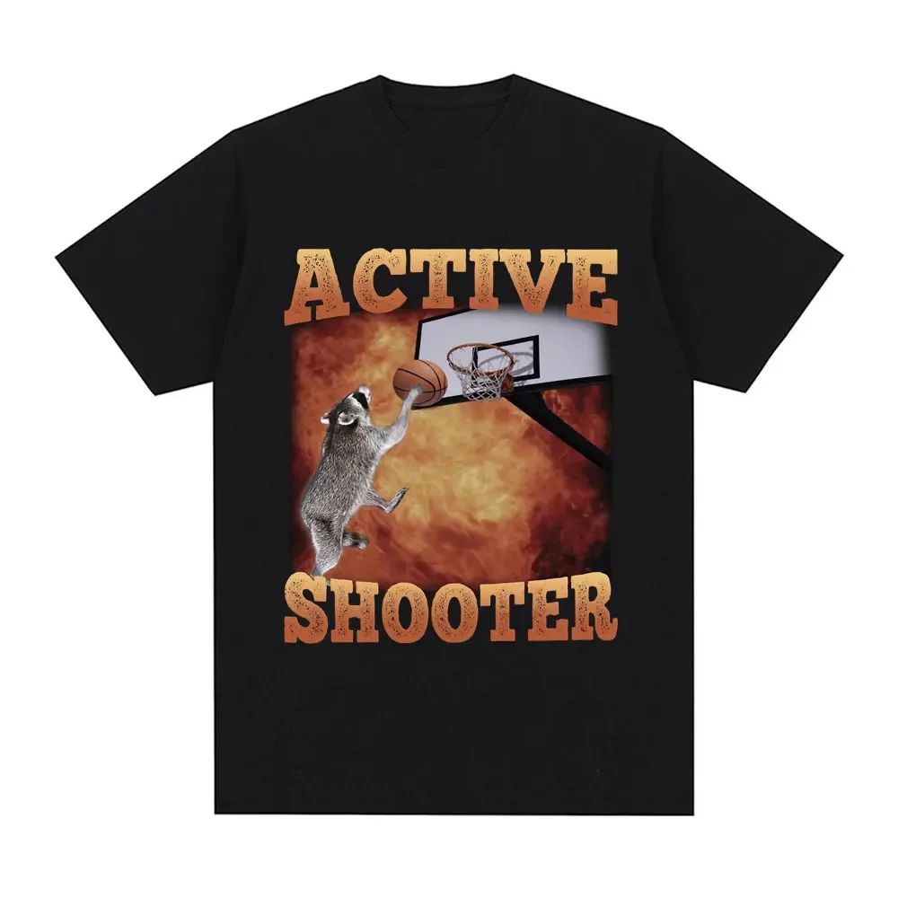 Active Shooter Fun Basketball Raccoon Pattern Women's Fashion Retro Short sleeved T-shirt Casual Large T-shirt