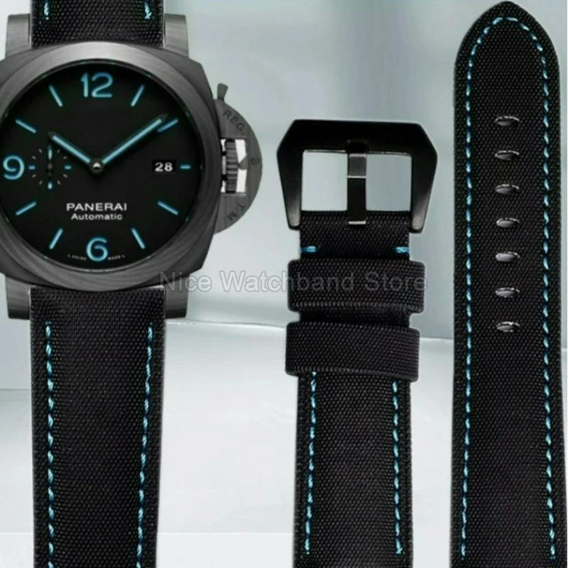 20 22mm Genuine Leather Watchband Moisture-Wicking Flexible for Panerai Luminor Submersible PAM441/359/312 Carbon Fiber Pattern