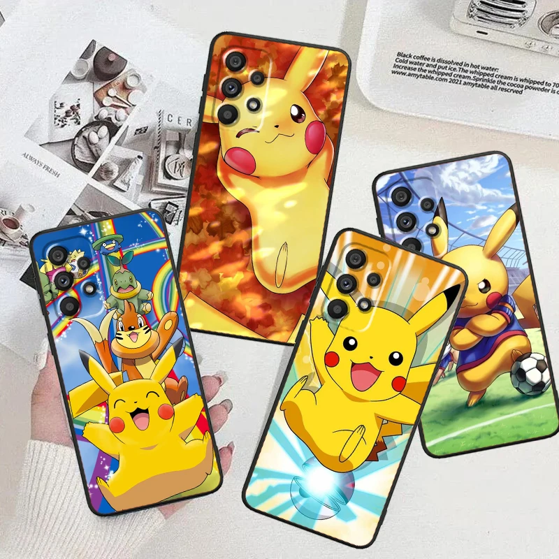 P-Pikachus Cute Cartoon For Samsung A53 A52 A33 A32 A51 A71 A21S A13 A73 A55 A22 A23 A35 A72 A54 A12 5G Black Cover Phone Case