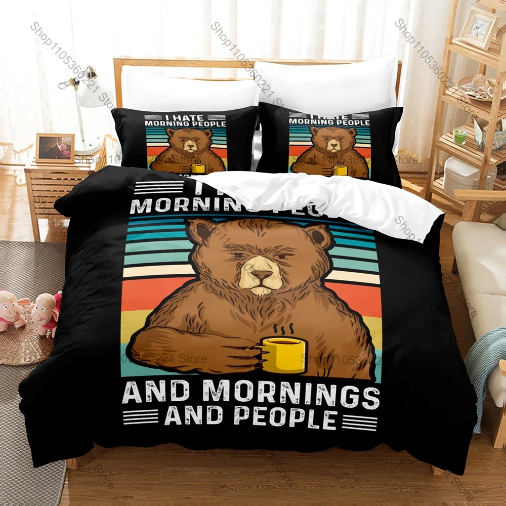 I Hate Morning People And Mornings And People Bedding Set Duvet Cover + 2 Pillowcases Funny Sarcastic Lazy Morning Quote Bedroom