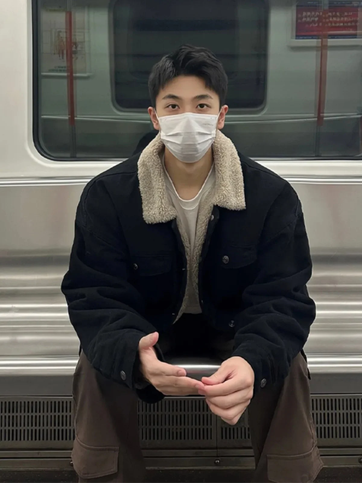 

Bla Lapel Lamb Fur Denim Jaet Men's Autumn Winter Thiened Cotton Clothes Haome American Sle Workwear Jaet