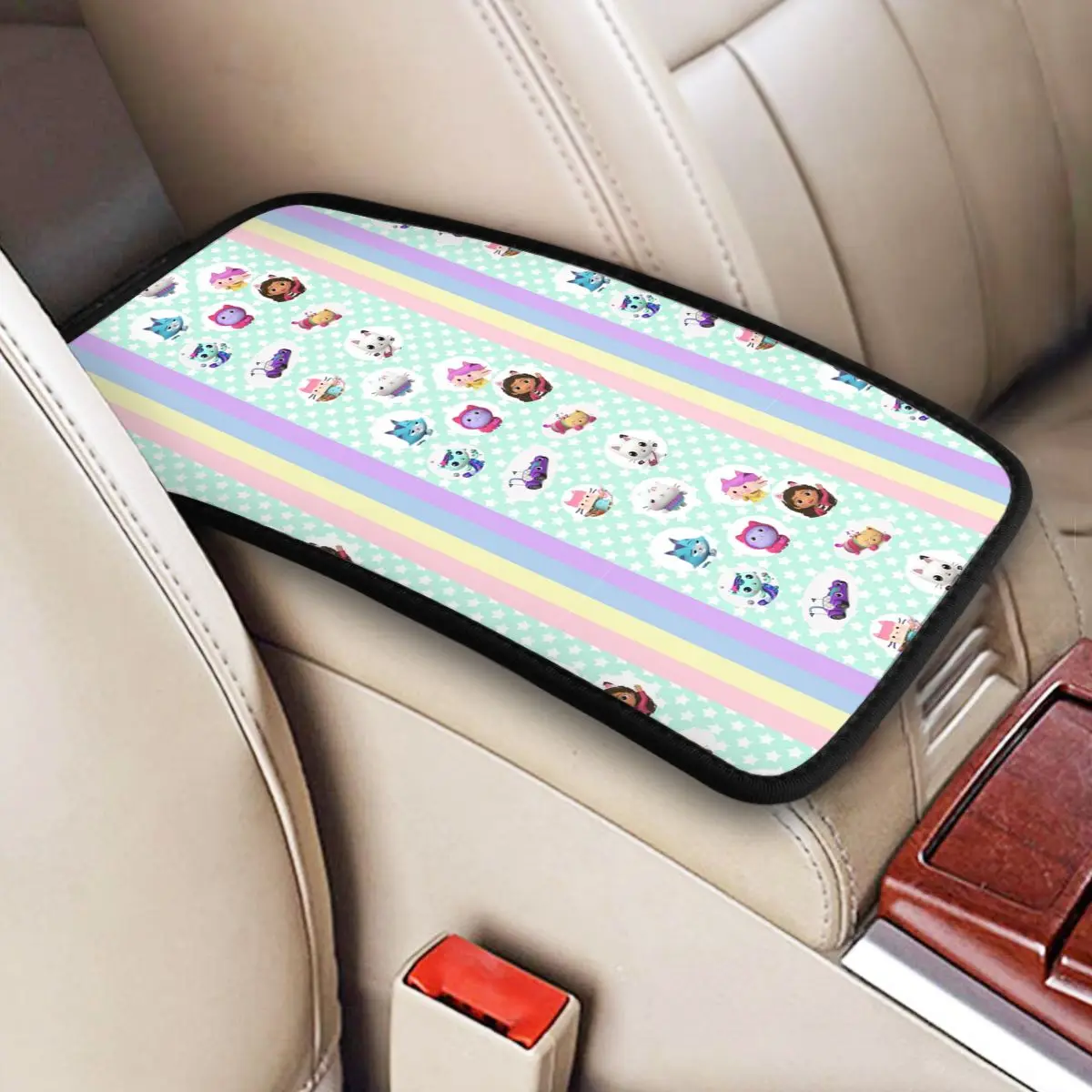 Leather Car Armrest Cover Mat Gabby's Dollhouse Center Console Protective Cushion Pad Anime Auto Styling Interior Accessories