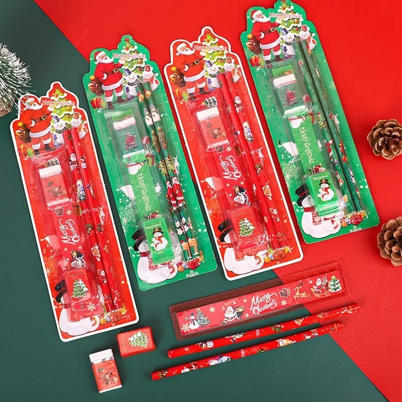 Stationery Set Pencil Ruler Eraser Sharpener Set In Cartoon Gift Package Children'S Christmas Gifts Kindergarten Prizes