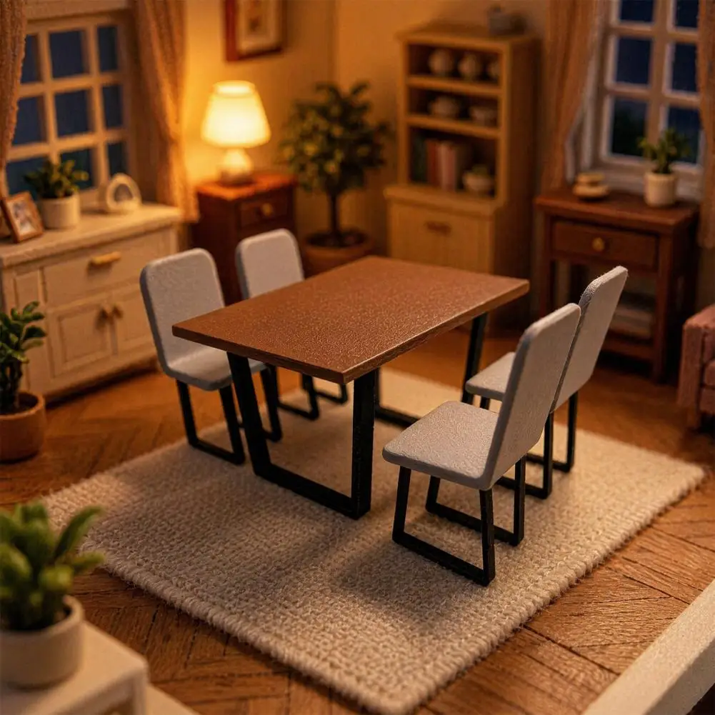 Realistic Miniature Pieces Miniature Table Chairs Set Tiny Dining Room Furniture 1/12 Scale Dollhouse Pretend Play Toys for Doll