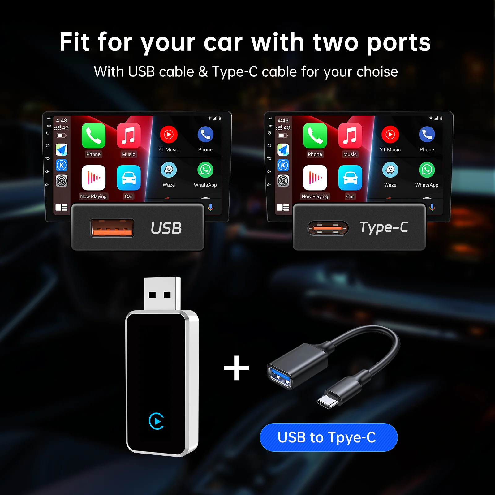 2024 Wireless Carplay Adapter Android Auto Wireless Adapter Apple Car play Wireless CarPlay&Android Auto Adapter 2in1 USB Dongle