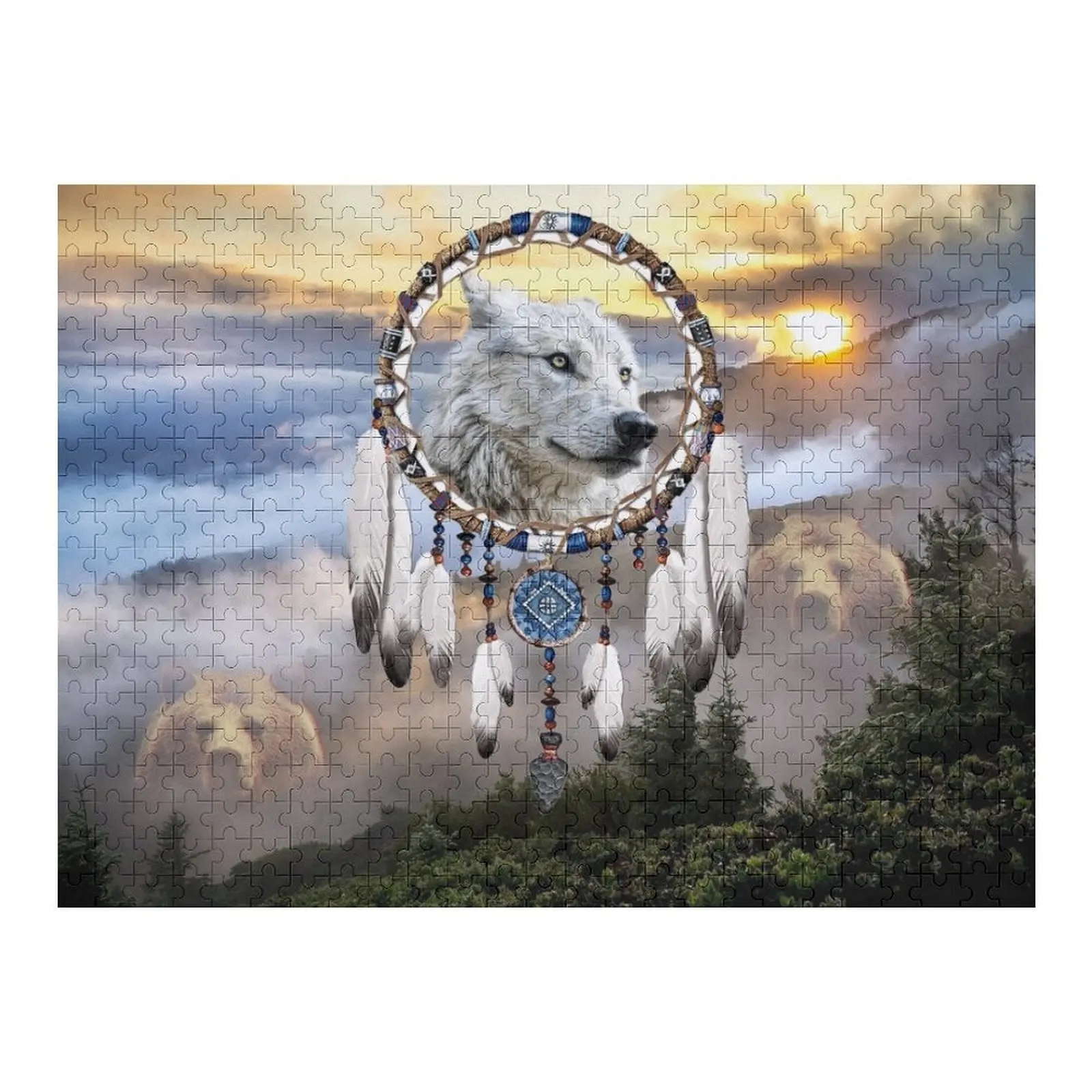 

Wolf, Bear and Dream Catcher Jigsaw Puzzle Personalised Name Custom Child Puzzle