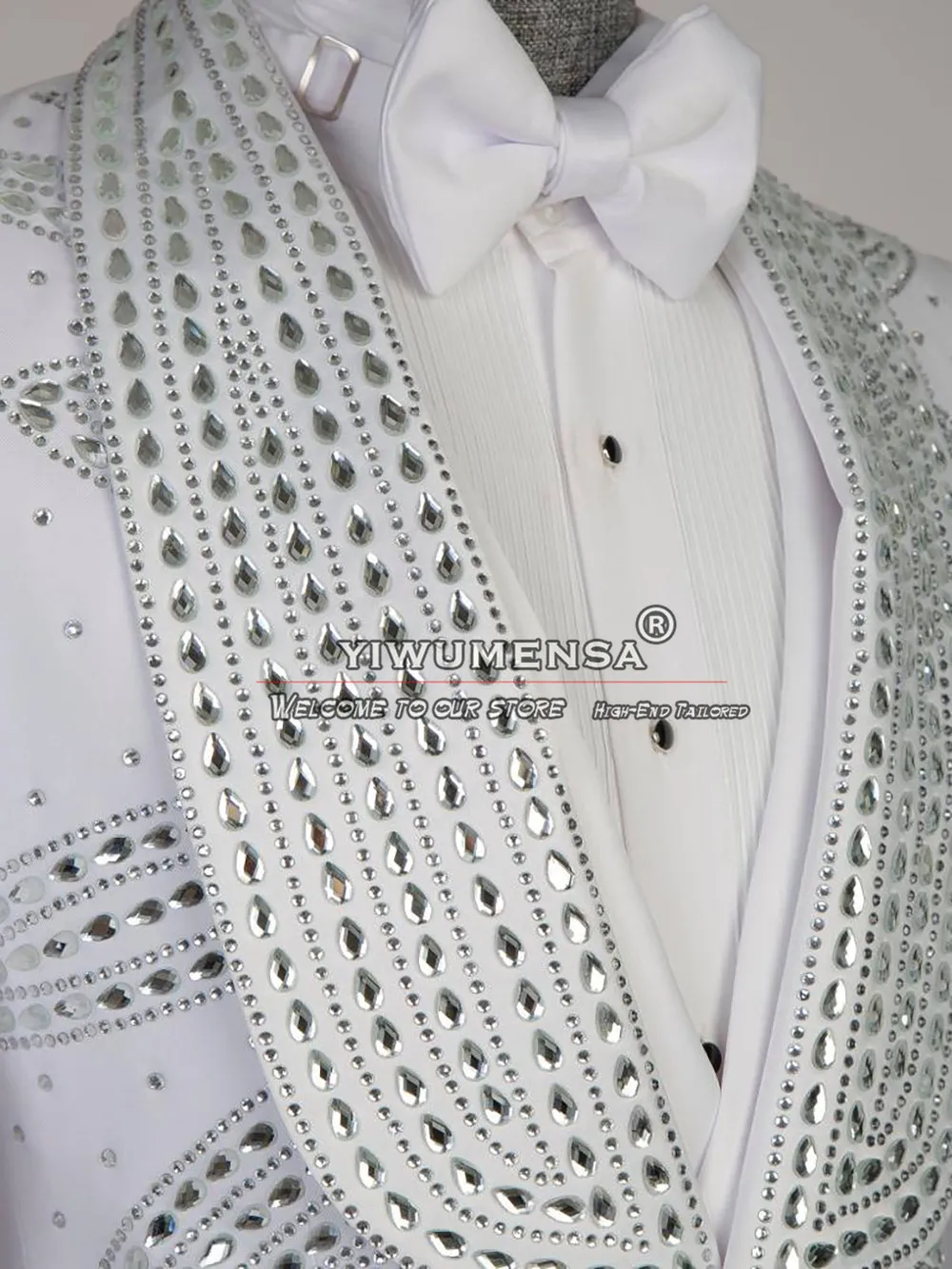 Exclusive Groom Wedding Suits Sliver Crystals Beaded Prom Blazer Customized Shawl Lapel Men't Tuxedos 3 Pieces Set Man Clothing