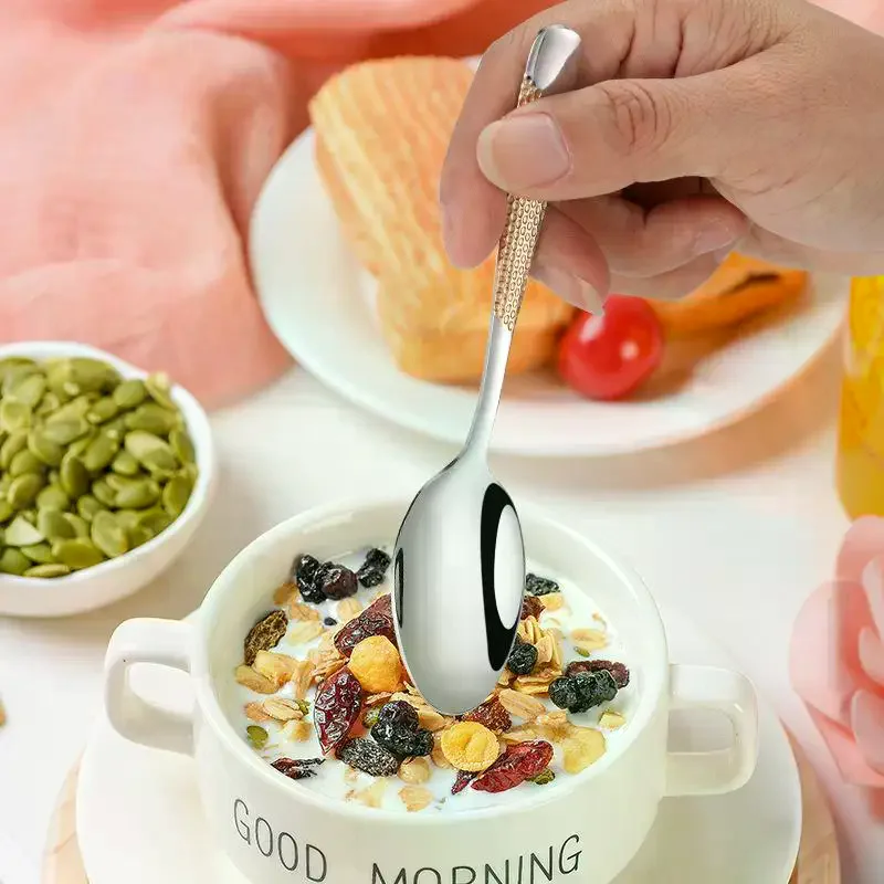 3Pcs Dinner Spoon Set With Hammered Handle Dishwasher Safe Dining Table Spoon Soup Spoon Cutlery Set