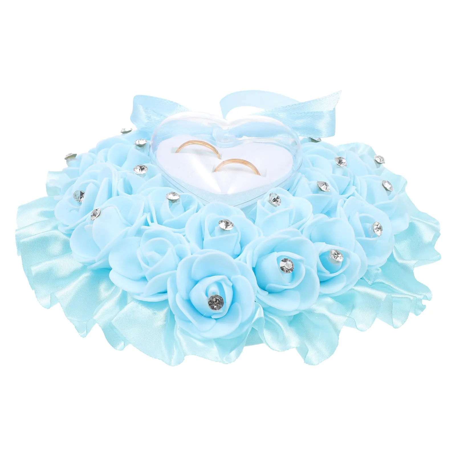 

Элегантная подушка для колец в форме сердца для свадьбы с искусственным цветком и сверкающими стразами, романтический чехол для колец для невесты