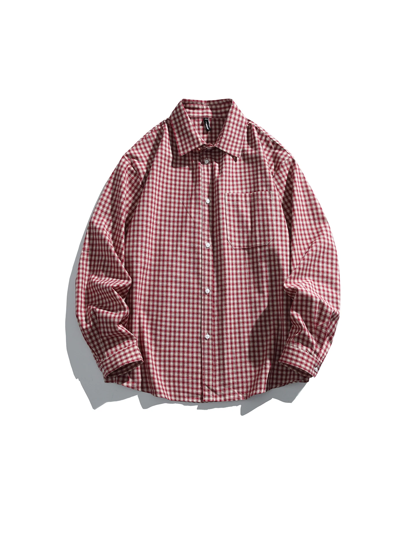 

American Retro Color Blo Plaid Collar Men's Casual Cotton irt Spring Outerwear for Couples Loose Fit Long Sve Button up