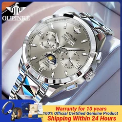 OUPINKE 3201 Moon Phase Waterproof Watch Men Calendar Tungsten steel High-end Business Dress Automatic Mechanical Man Hand Clock