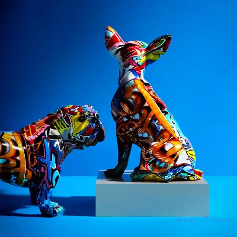 

Chihuahua Statue Painted Multicolor Resin Dog Sculpture Decor