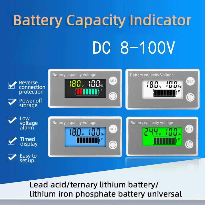 6133A Battery Capacity Indicator DC8-100V LCD Digital Electricity Meter Lithium LiFePO4 Lead-acid Cell 12V 24V 48V 72V Voltmeter