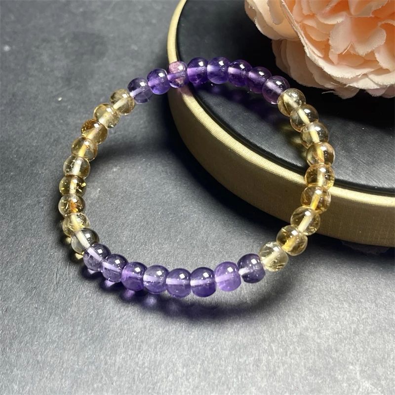 

6.5MM Natural Citrine And Amethyst Quartz Bracelet Energy Gemstone Women Stretch Jewelry Healing Birthday Present 1pcs