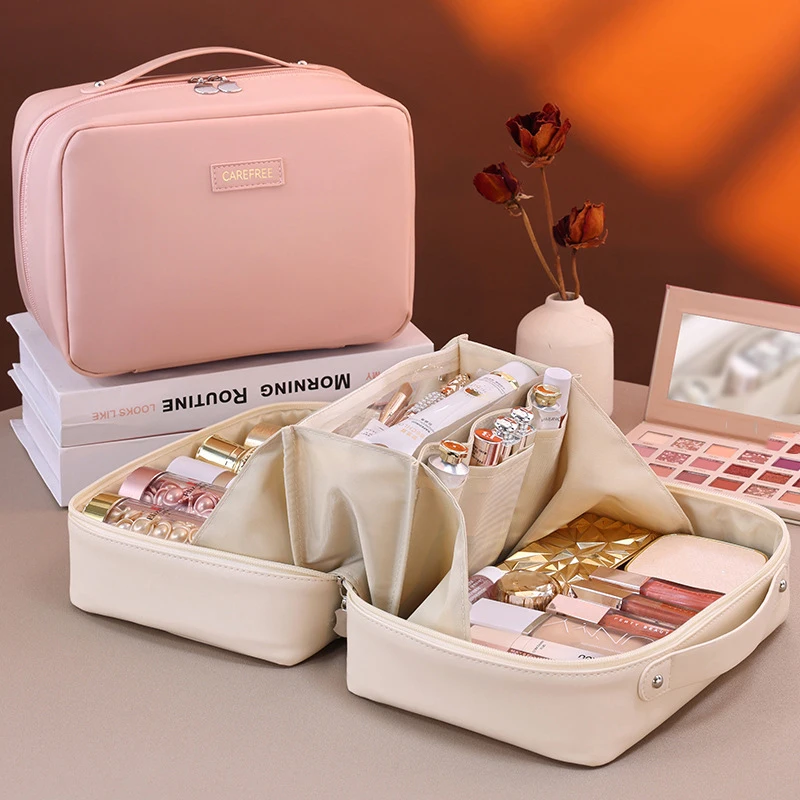 Luxus PU Große Kapazität Frauen Tote Make-Up Tasche Kosmetische Toilettenartikel Lagerung Multifunktionale Falttasche Reise Mäppchen – Detail 2