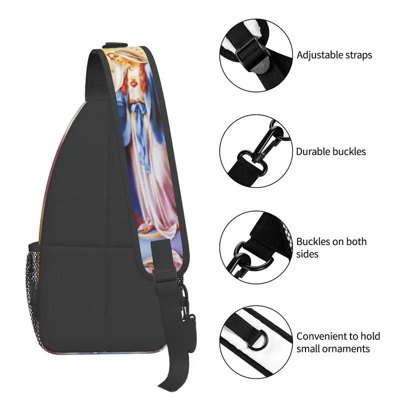 Bolso de pecho de la Virgen María católica, mochila cruzada de hombro personalizada de Nuestra Señora de Guadalupe para hombres, viaje, senderismo, Daypack