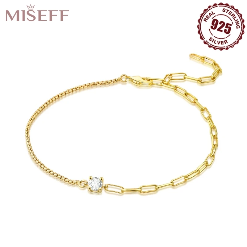 MISEFF 925 Sterling Silver Charm Shiny Infinity Dissymmetry Anklet Simple Women Metal Ankle Bracelet Sparkly Foot Jewelry