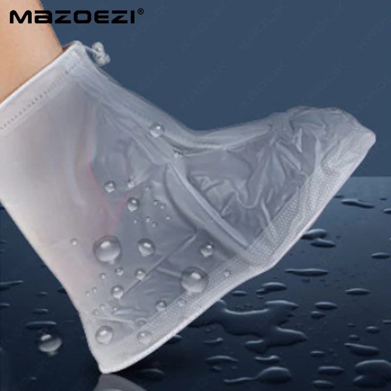 1 Pair of Non - slip Waterproof Shoe Covers PVC Silicone Sole Reusable for Rain & Snow Multiple sizes Unisex White