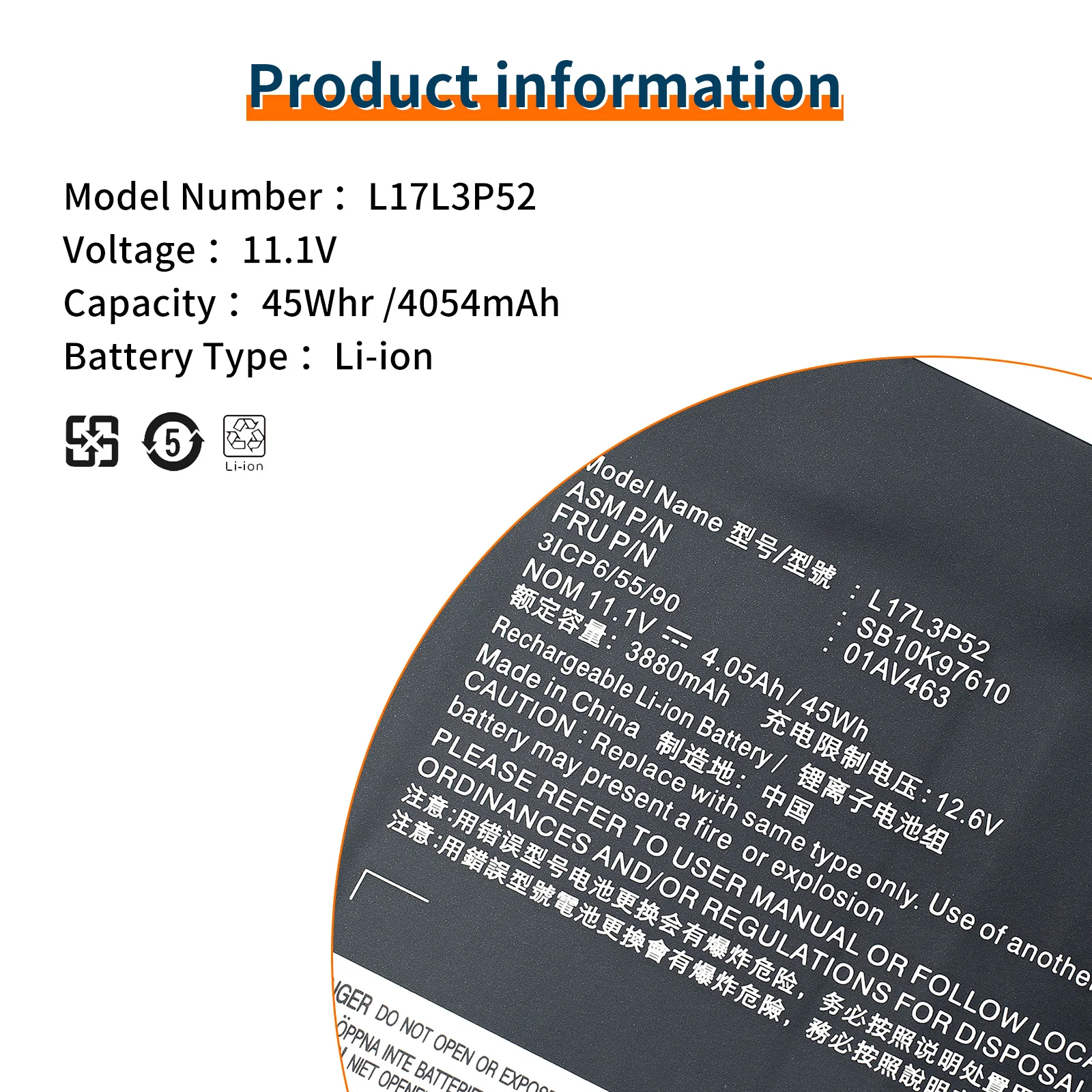 L17L3P52 pour Lenovo ThinkPad L480 L490 L580 L590 L14 L15 série batterie d'ordinateur portable 01AV464 L17M3P54 01AV465 L17C3P52 45Wh