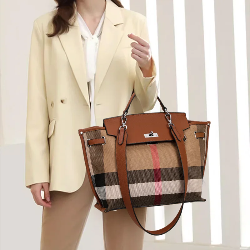 

Aidrani Plaid — сумка из холста и кожи: деталь с металлическим замком