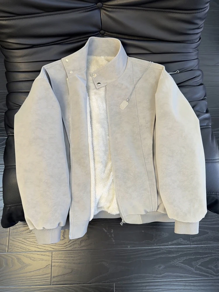 

Мужская зимняя куртка-бомбер American Style из хлопка и искусственной кожи, с воротником-стойкой, теплая, на молнии, укороченная, повседневная, модная